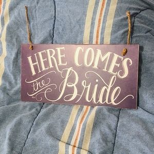 Wedding sign "here comes the bride" rustic wood